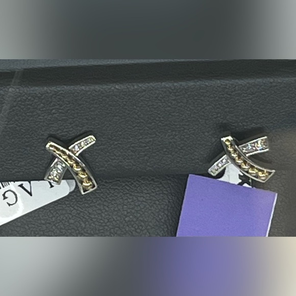 LAGOS 18k Gold, Silver & Diamond X Graffiti Stud Earrings - Picture 2 of 3